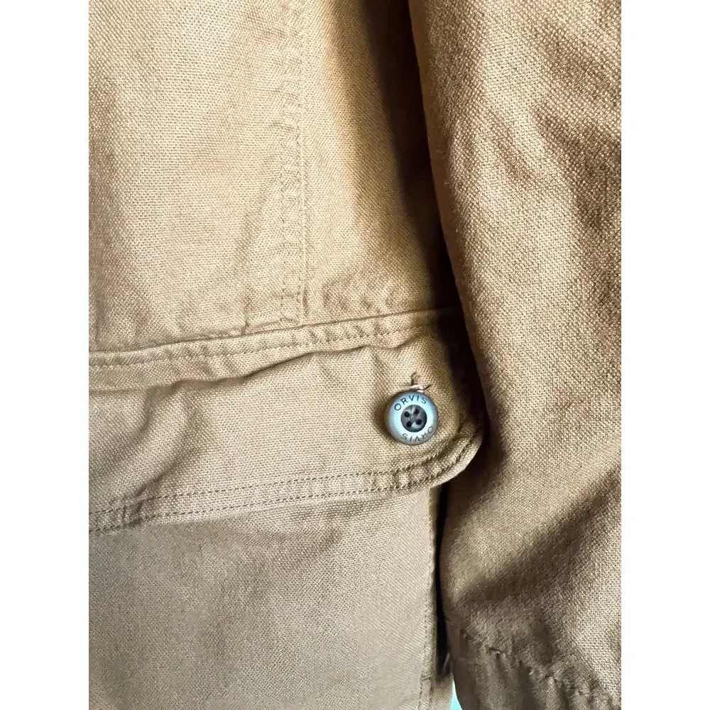 Orvis Barn Coat Jacket Men Medium Brown Tan Canvas Chore Corduroy Collar Classic